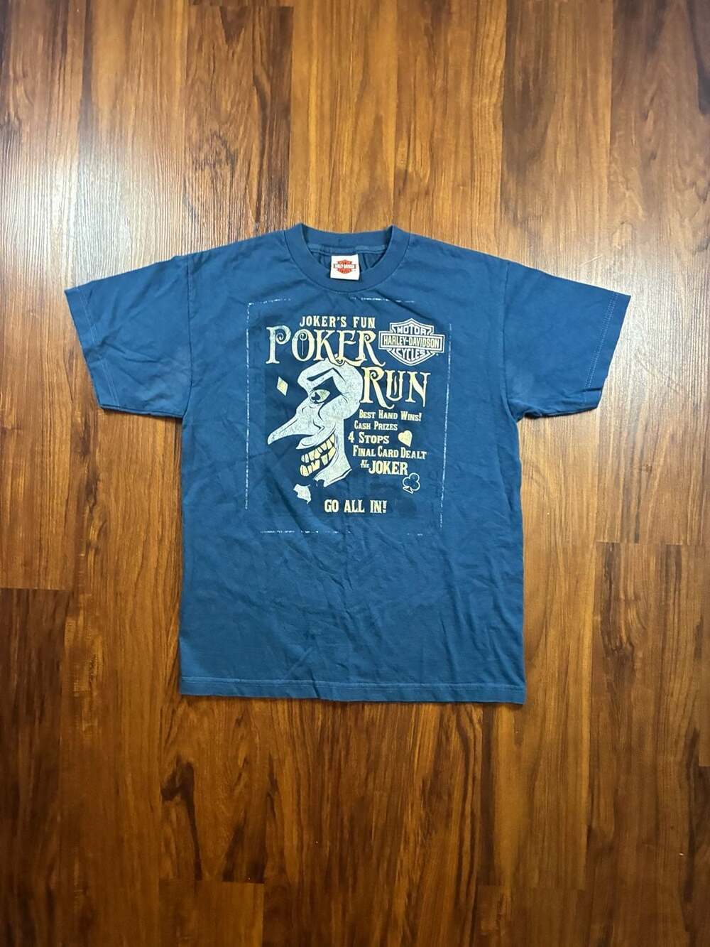 Harley Davidson Poker Run T-Shirt Size Medium Blue Joker Wild Prairie MN